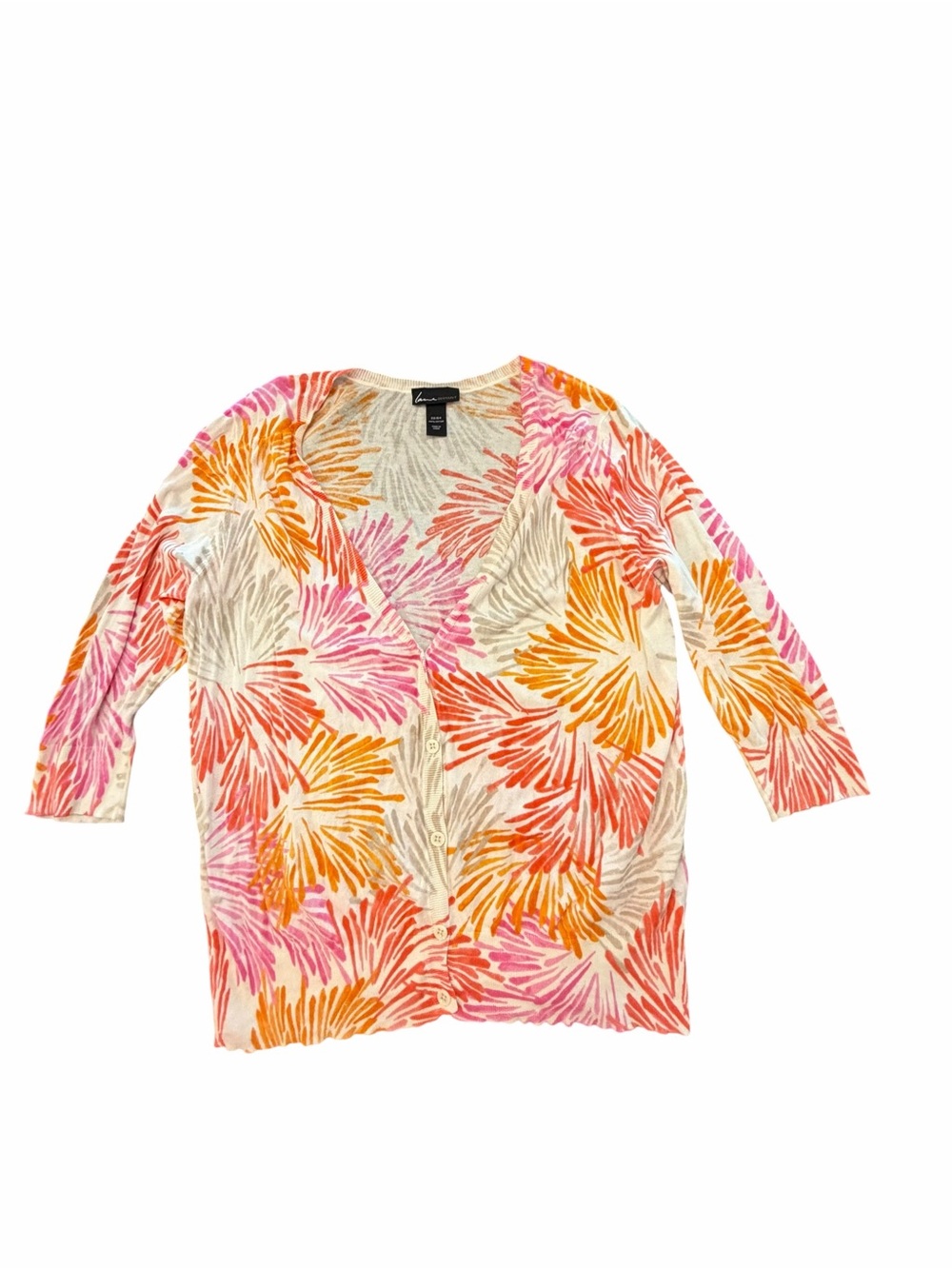 Lane Bryant Cardigan Sweater 22/24 Multicolor Floral Fireworks Cotton 3/4 Sleeve